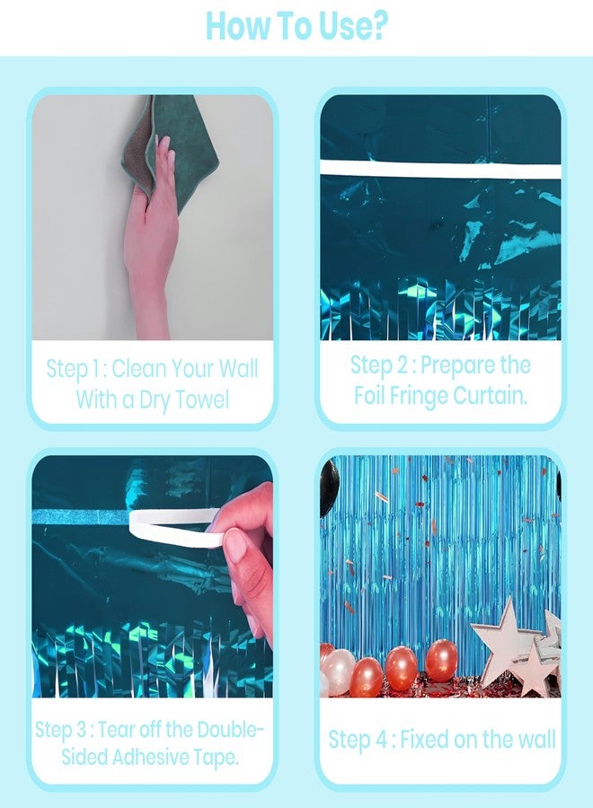 1iAM Light Blue Foil Curtain Pack of 3-3ftx6ft Fringe Curtains for Party Shimmer Backdrop Decoration for Birthday, Anniversary, Bachelorette, Marriage, Baby Shower, Wedding Party Decoration - Image 3